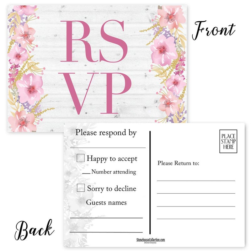 Stonehouse Collection | Rustic Barnwood and Floral RSVP Postcards | Wedding, Baby Shower, Birthdays, Celebration Announcements | Great For Any Occasion | 4" x 6" Postcards - Made in the USA - Image 4